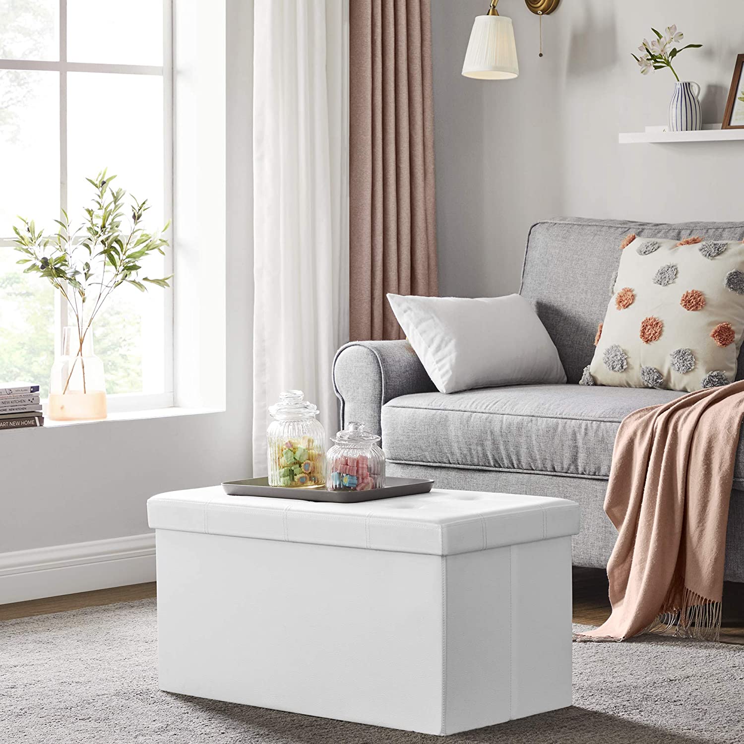 Kutija za sjedenje, sjedalo, kutija za odlaganje, 76 cm umjetna koža bijela | SONGMICS-vitahome.hr