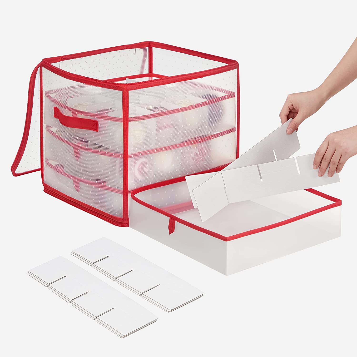 Kutije za pohranu božićnih ukrasa, set od 2 prozirno-crvene | SONGMICS-vitahome.hr