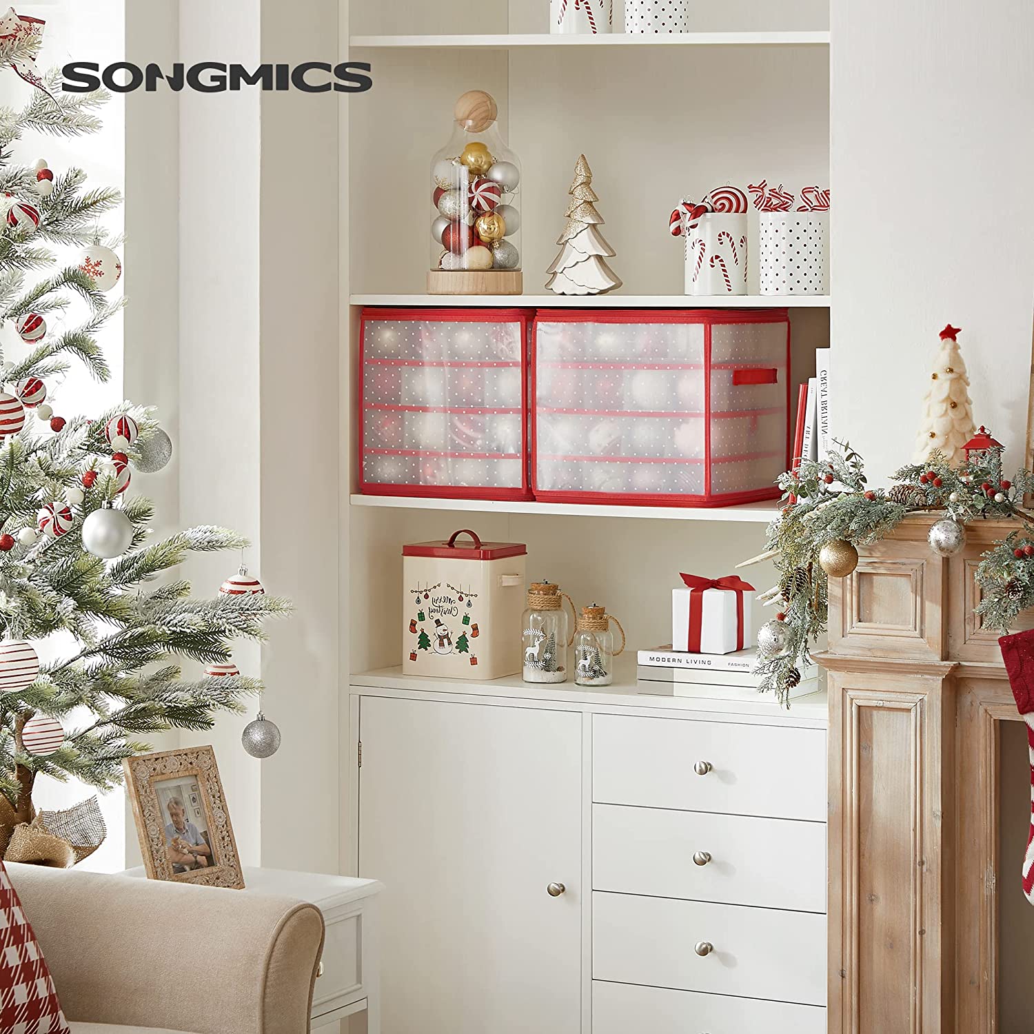 Kutije za pohranu božićnih ukrasa, set od 2 prozirno-crvene | SONGMICS-vitahome.hr