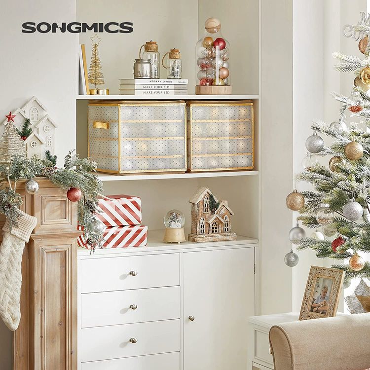 Kutije za pohranu božićnih ukrasa, set od 2 prozirno-zlatne | SONGMICS-vitahome.hr