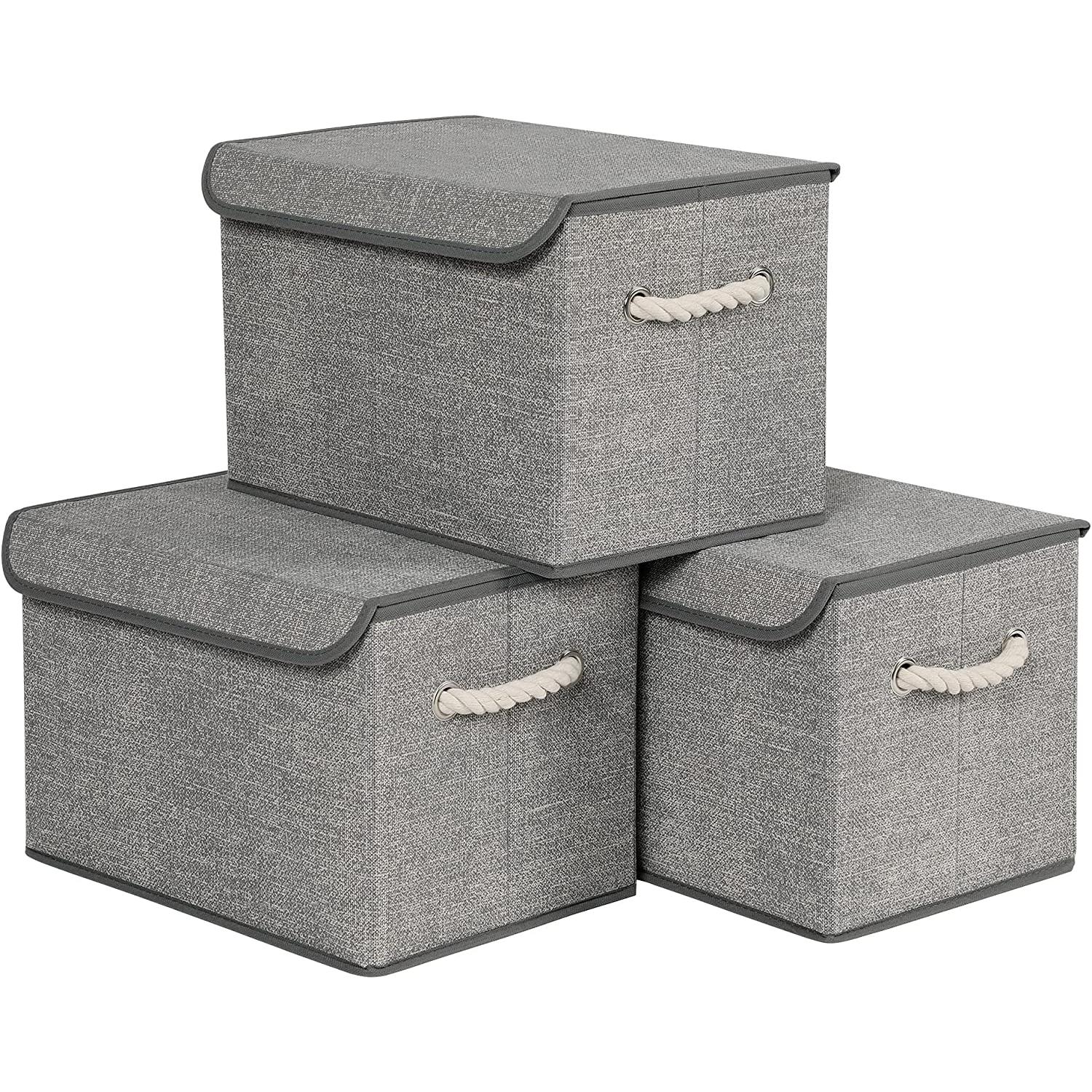 Kutije za pohranu s poklopcima, set od 3 komada, 38 x 25 x 25 cm, sive | SONGMICS-vitahome.hr