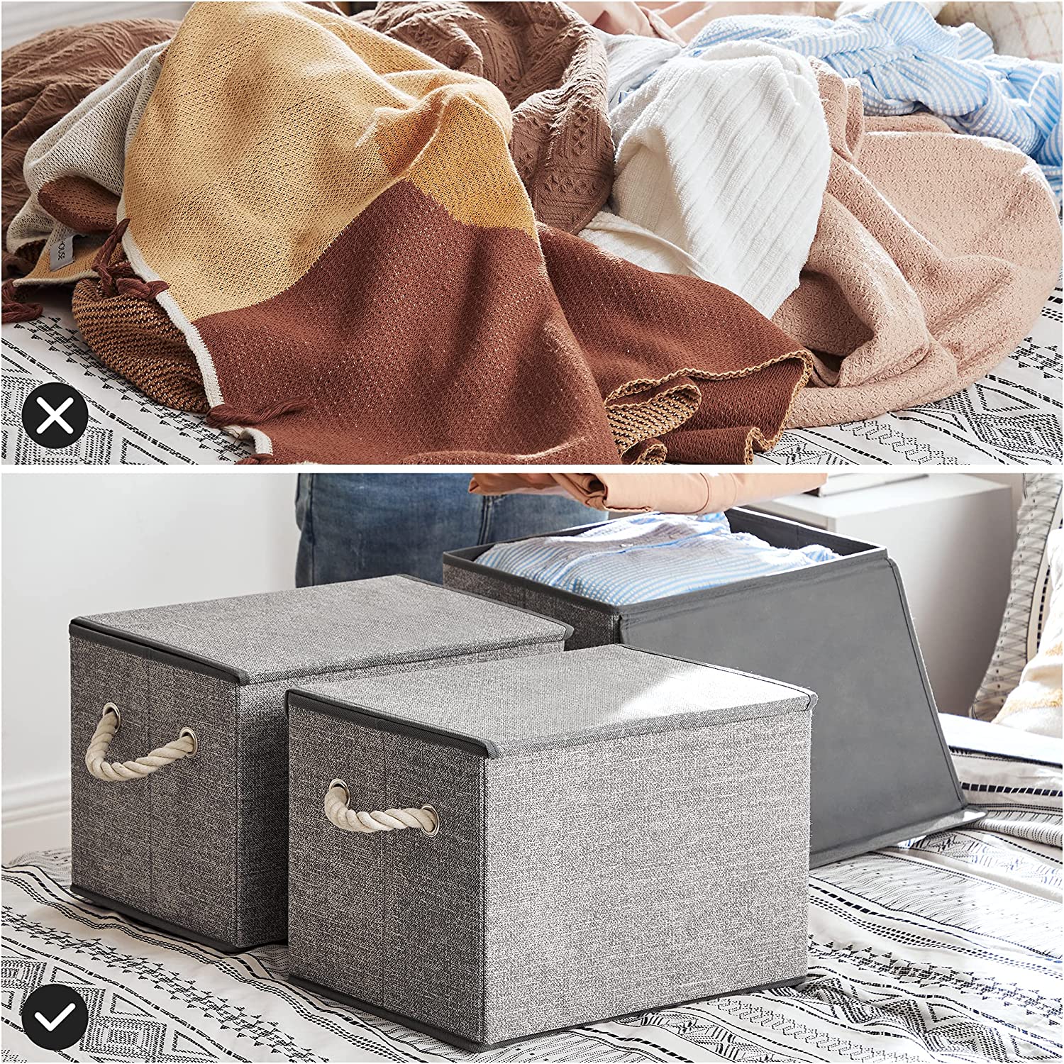 Kutije za pohranu s poklopcima, set od 3 komada, 38 x 25 x 25 cm, sive | SONGMICS-vitahome.hr