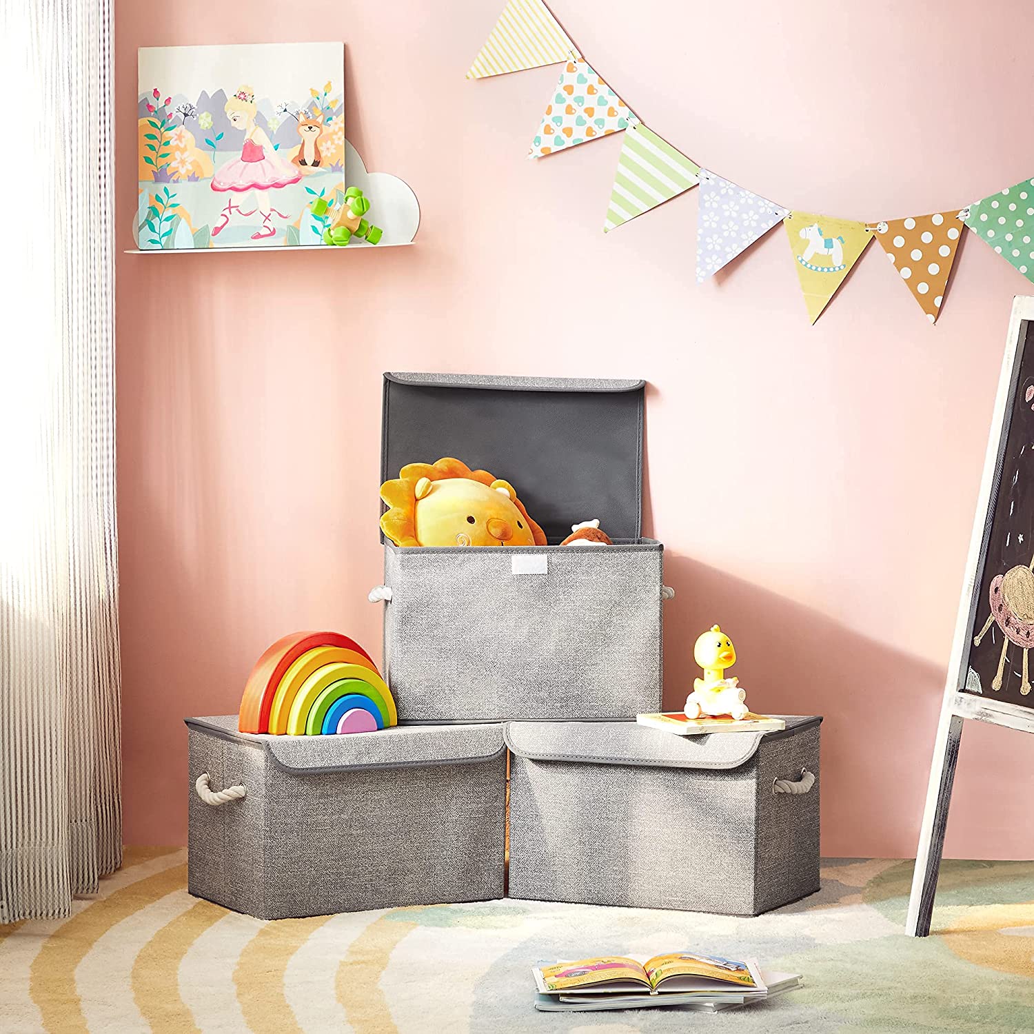Kutije za pohranu s poklopcima, set od 3 komada, 38 x 25 x 25 cm, sive | SONGMICS-vitahome.hr