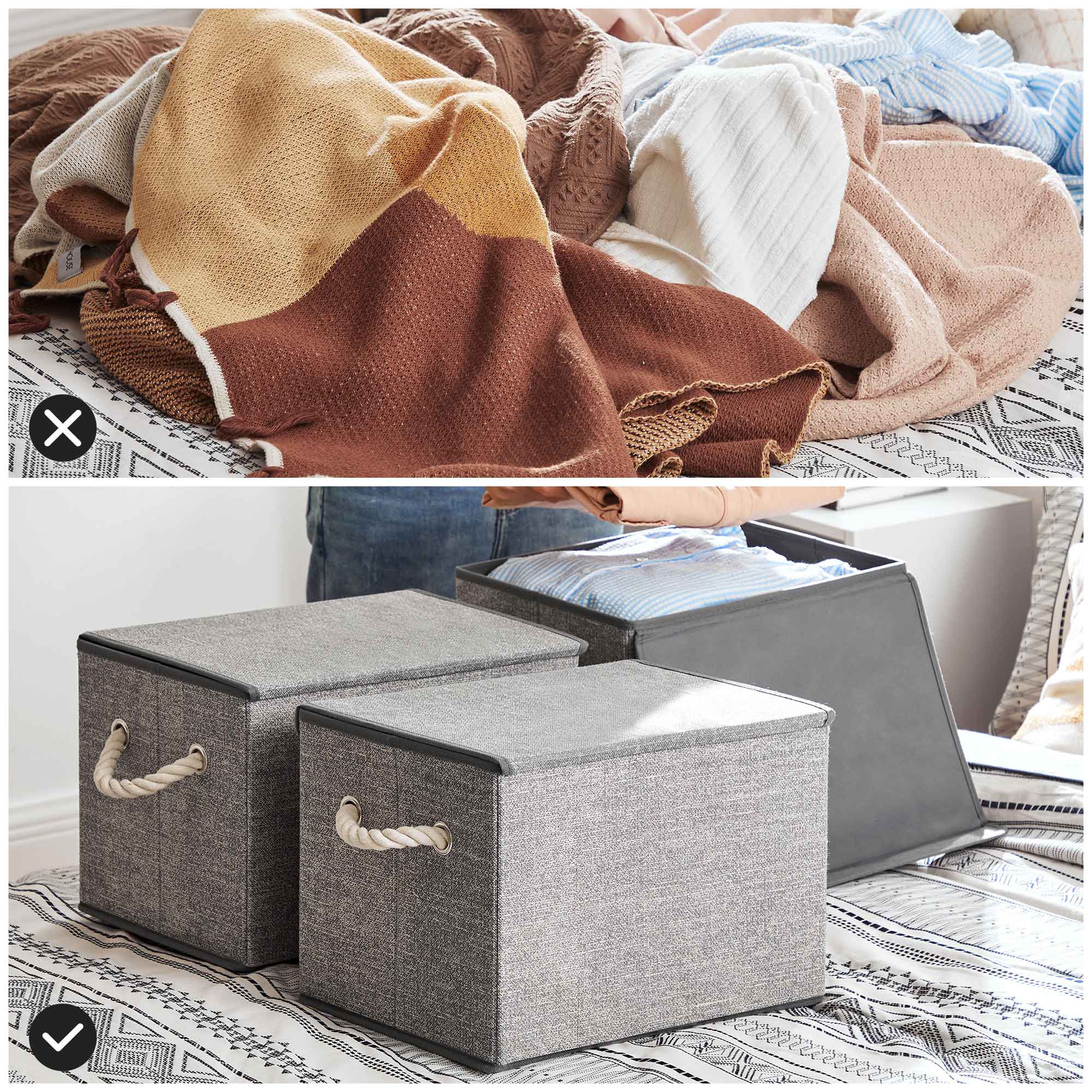 Kutije za pohranu s poklopcima, set od 3 komada, 38 x 25 x 25 cm, sive | SONGMICS-vitahome.hr