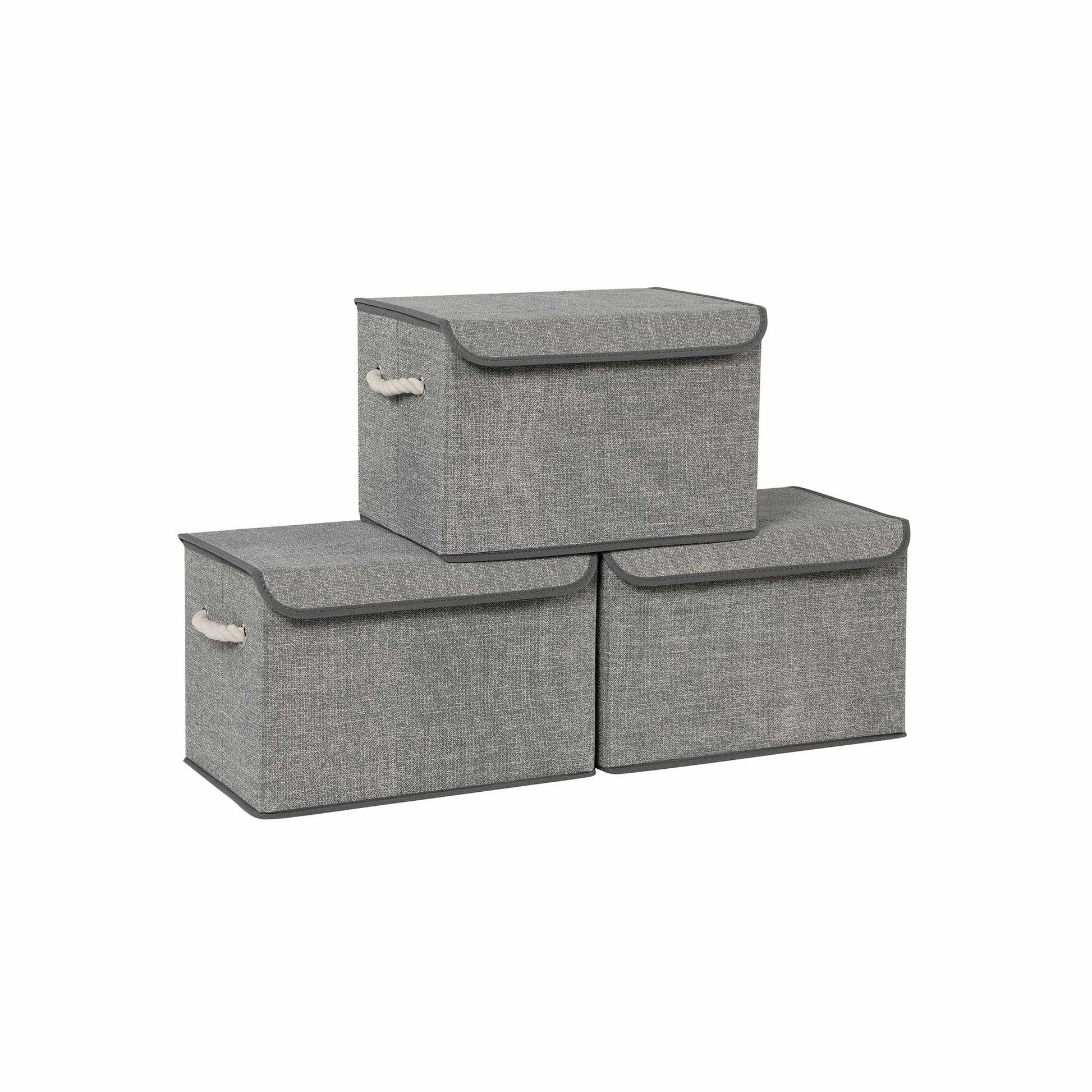 Kutije za pohranu s poklopcima, set od 3 komada, 38 x 25 x 25 cm, sive | SONGMICS-vitahome.hr