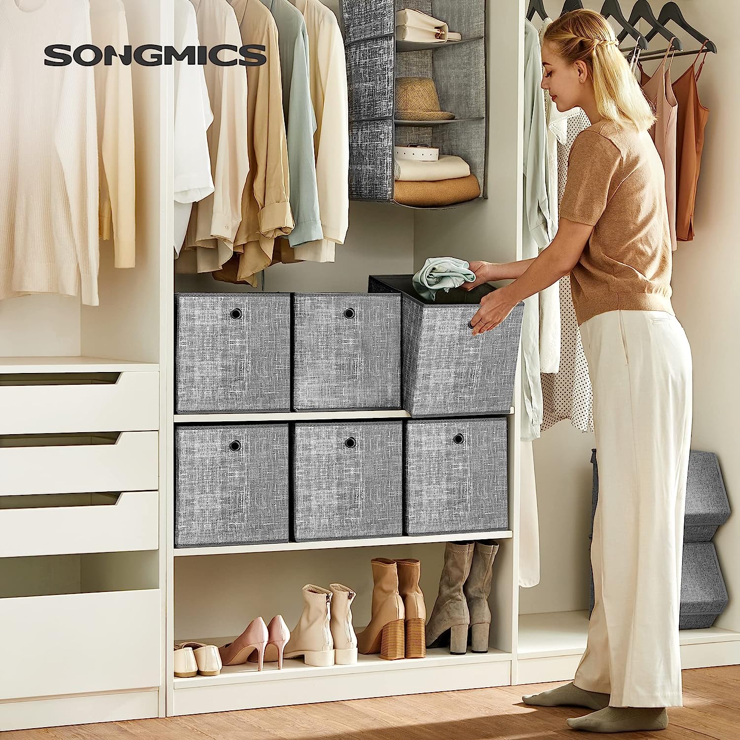 Kutije za pohranu, set sklopivih košara za pohranu od 6 komada, 30 x 30 x 30 cm, siva | SONGMICS-vitahome.hr