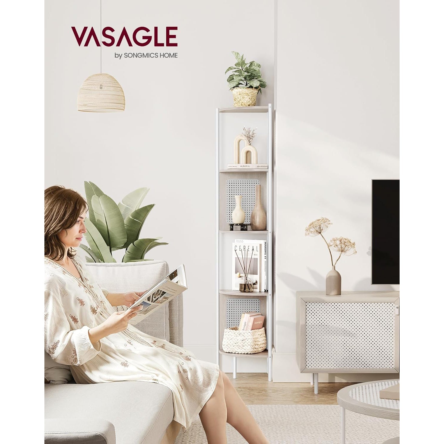 Kutna polica na 5 razina, polica za knjige, bež boje | VASAGLE-vitahome.hr