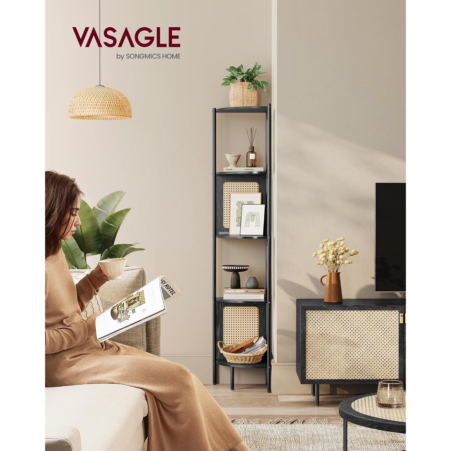 Kutna polica na 5 razina, polica za knjige, crna ebanovina | VASAGLE-vitahome.hr