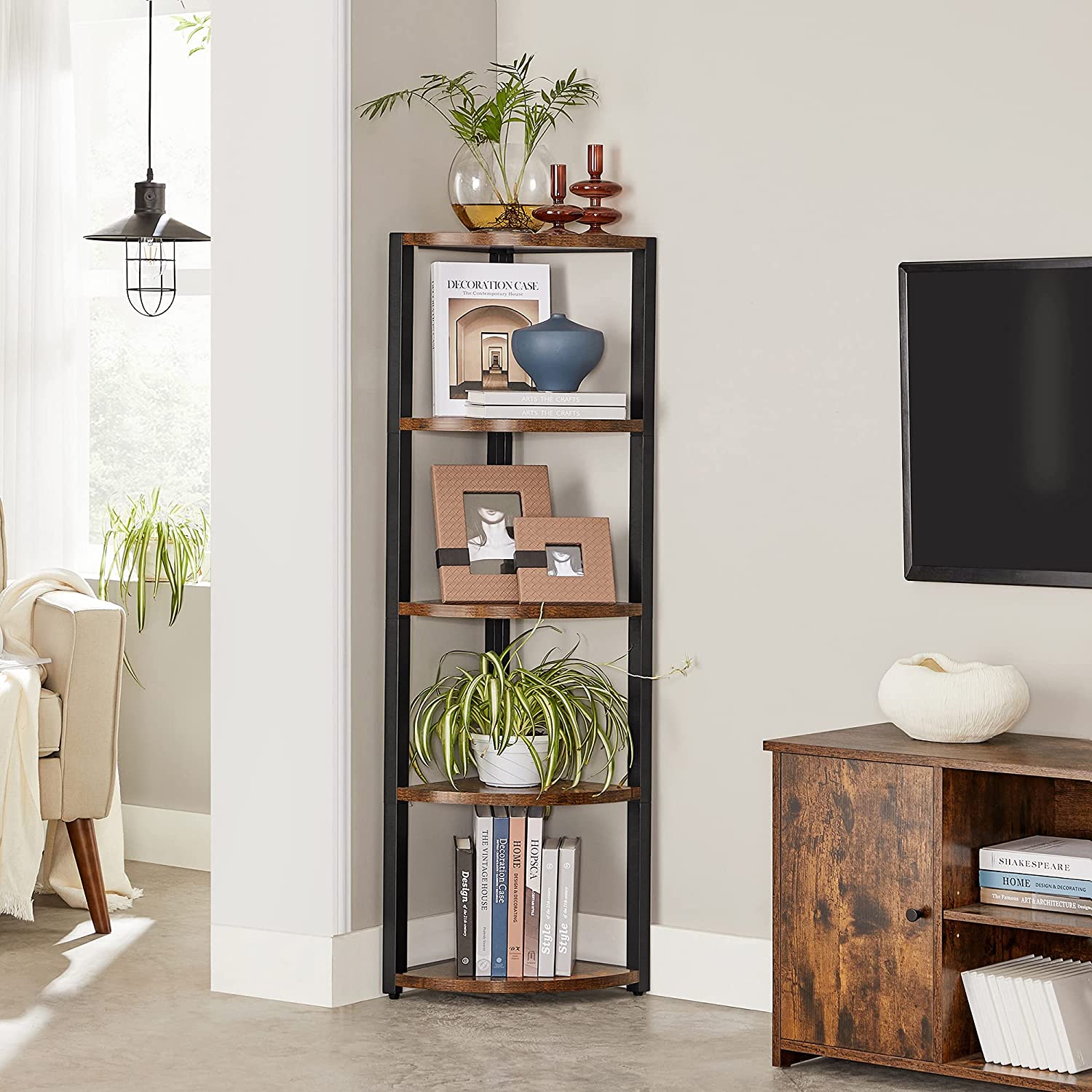 Kutna polica s 5 razina, industrijski stil, 30 x 129,5 x 30 cm | VASAGLE-vitahome.hr
