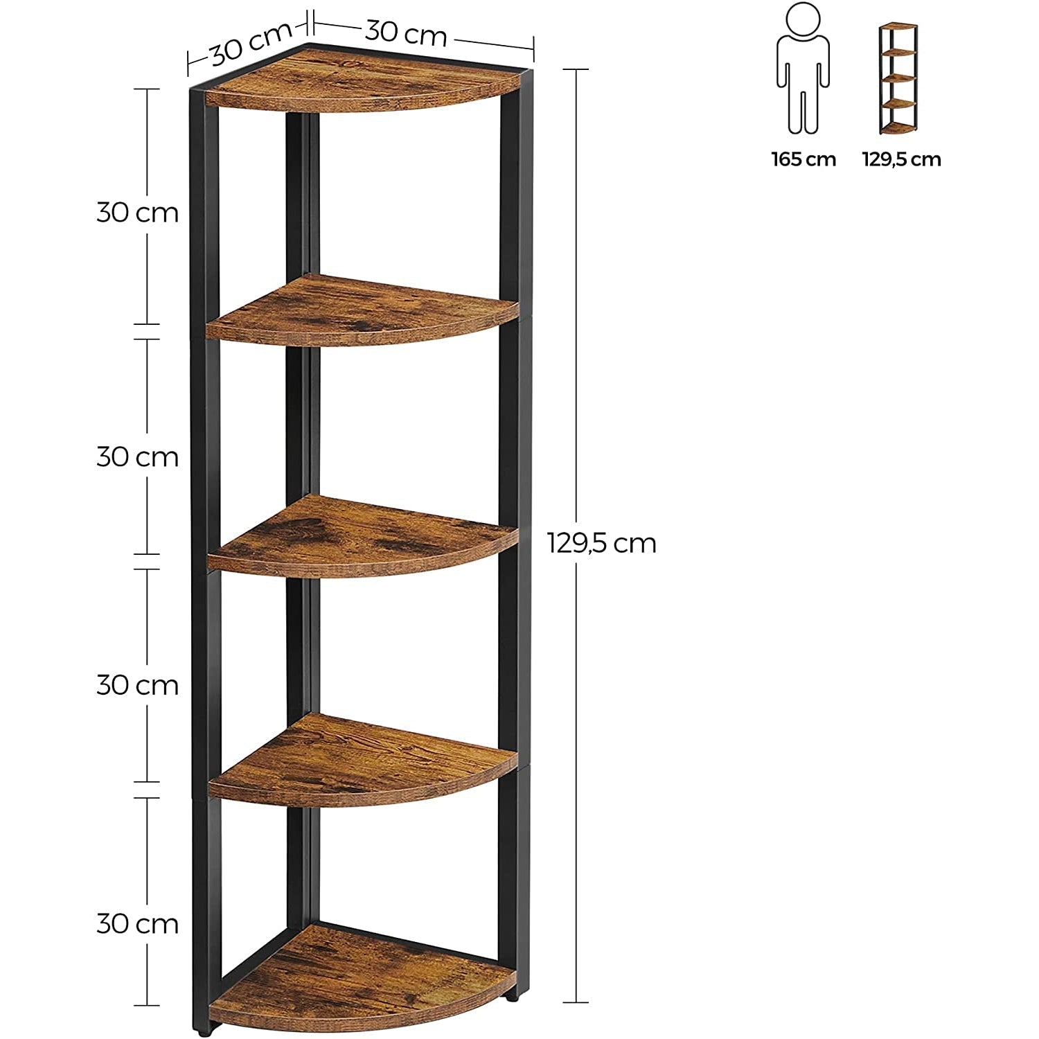 Kutna polica s 5 razina, industrijski stil, 30 x 129,5 x 30 cm | VASAGLE-vitahome.hr