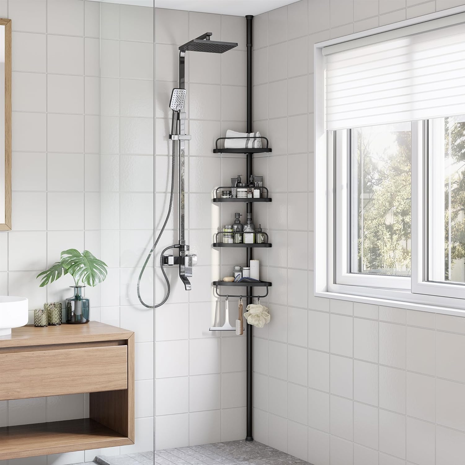 Kutna polica za tuš kabinu, kupaonska tuš polica na 4 razine 85-305 cm, crna | Vasdom.hr-vitahome.hr