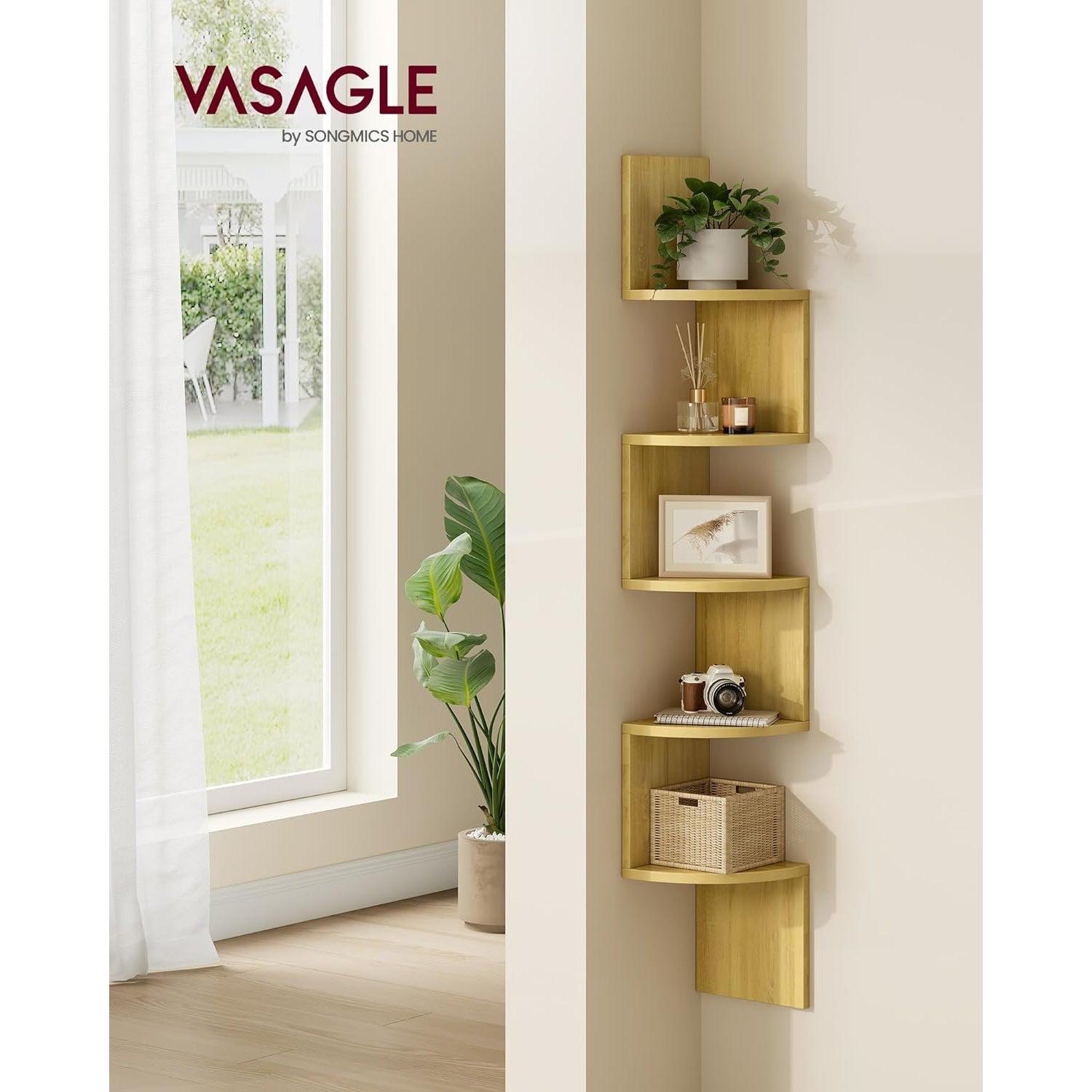 Kutna zidna polica na 5 katova, 20 x 20 x 126 cm, boja prirodnog hrasta | VASAGLE-vitahome.hr