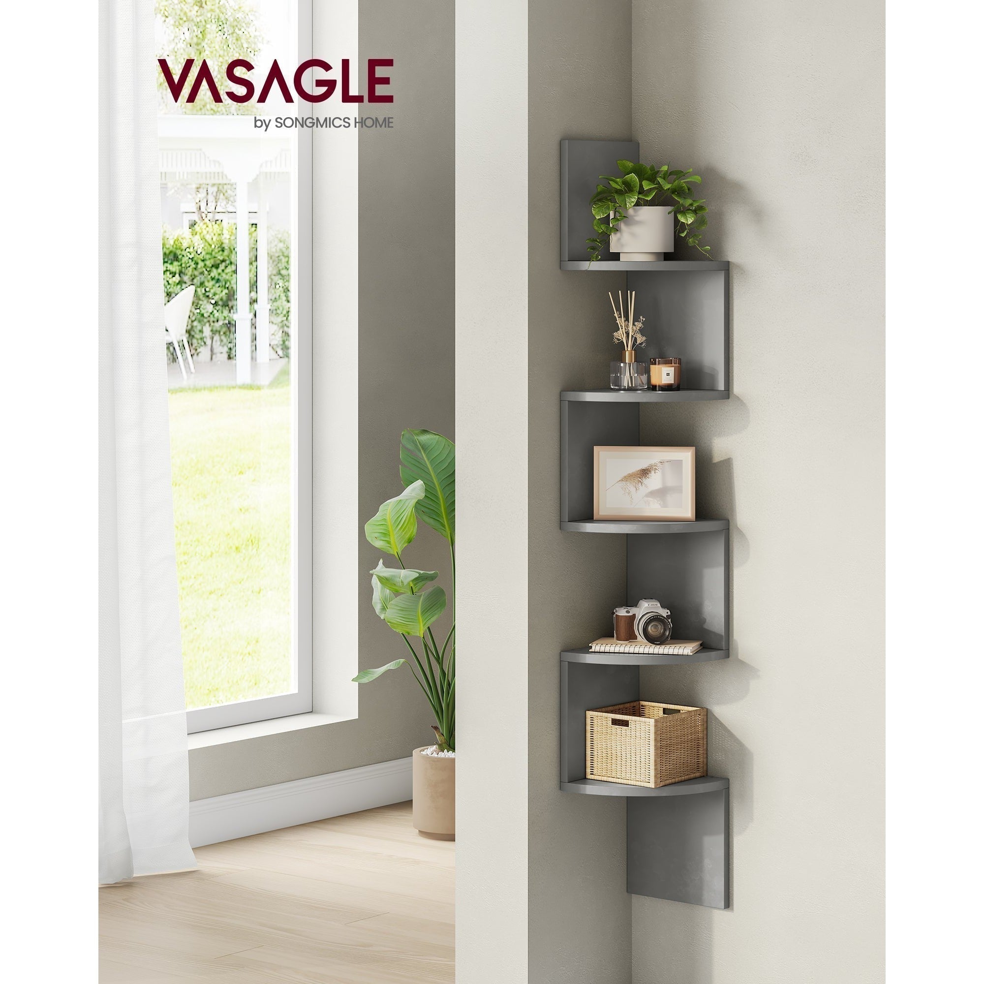 Kutna, zidna polica na 5 razina, 20 x 20 x 126 cm, sive boje | VASAGLE-vitahome.hr