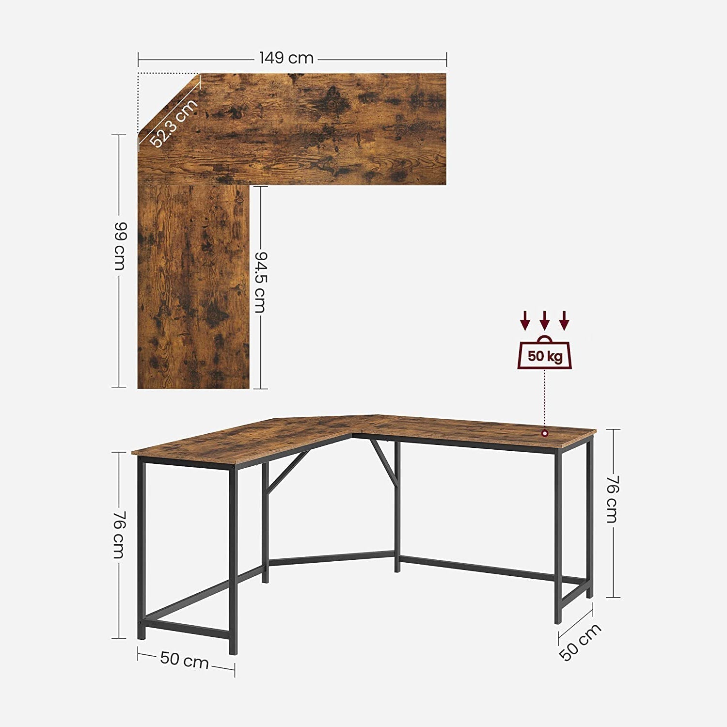 Kutni stol, računalni stol u obliku slova L, uredski stol 149 x 149 x 75 cm | VASAGLE-vitahome.hr