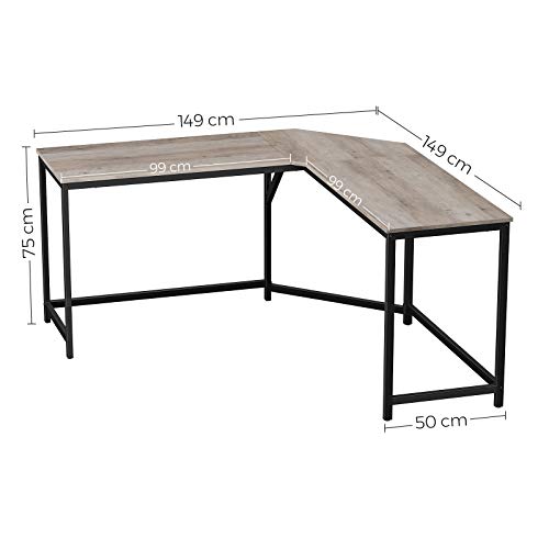 L-alakú íróasztal, 149 x 149 cm, sarokasztal, greige és fekete-VASAGLE-Vita Home