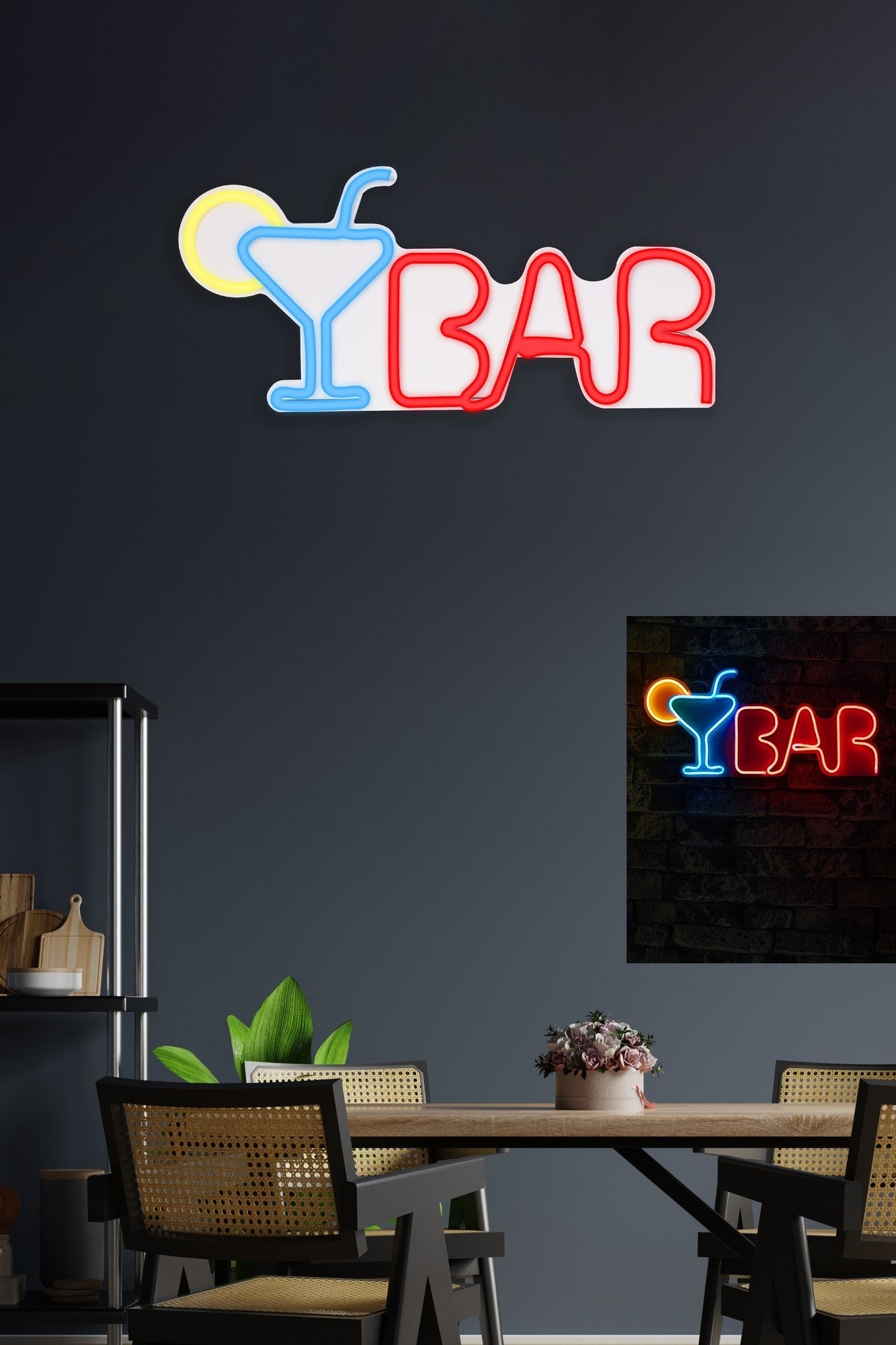 lastična zidna dekoracija s LED rasvjetom, Bar - Multicolor | AG-vitahome.hr