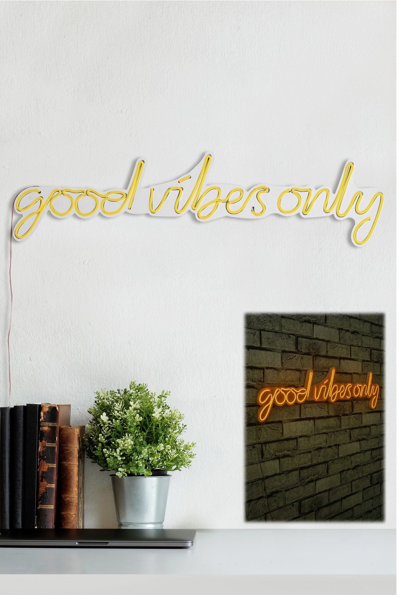 lastična zidna dekoracija s LED rasvjetom, Good Vibes Only - Yellow | AG-vitahome.hr