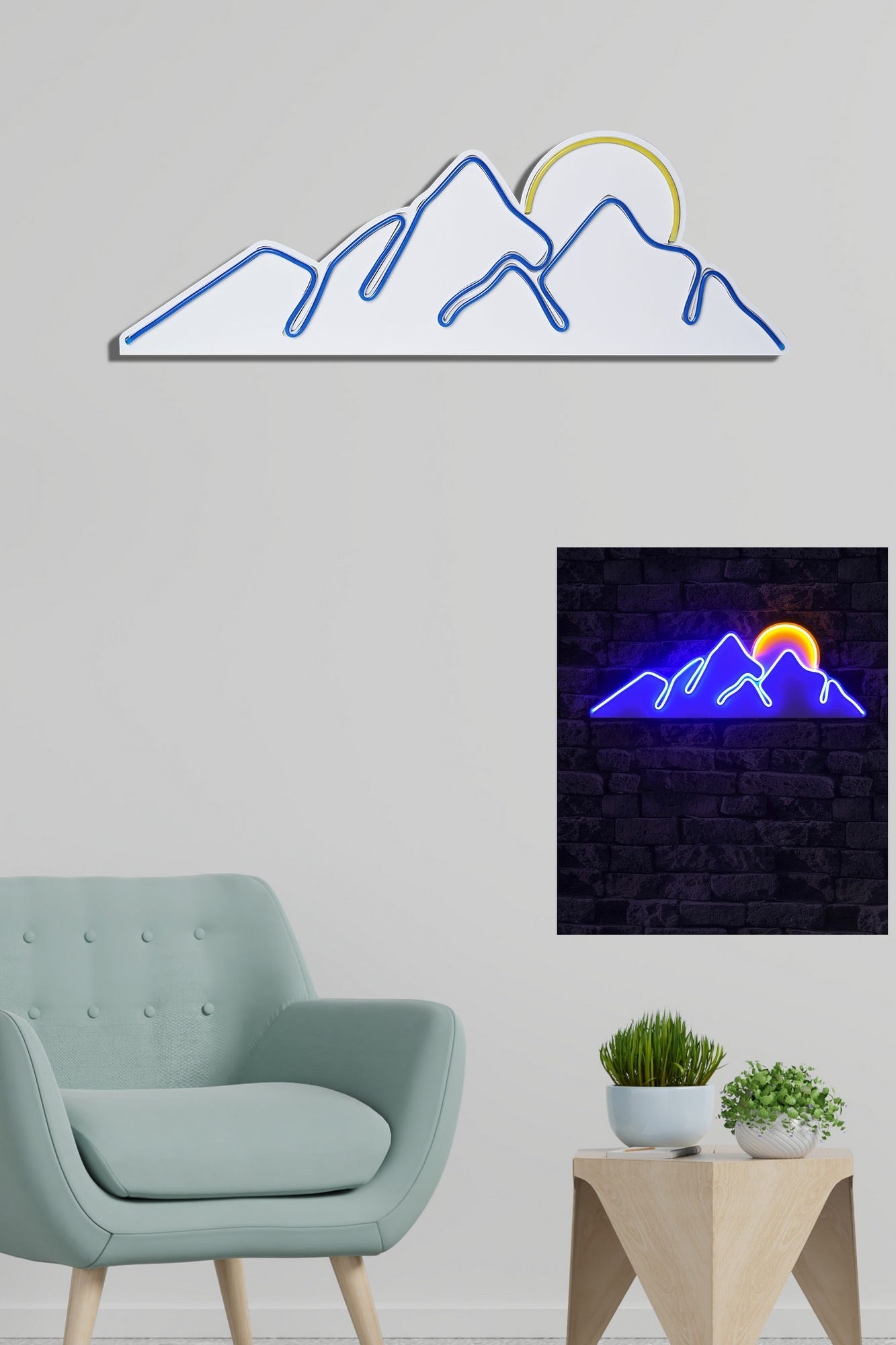 lastična zidna dekoracija s LED rasvjetom, Mountain - Blue - Yellow | AG-vitahome.hr