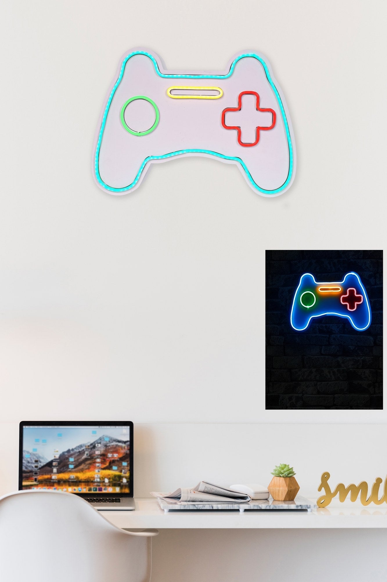 lastična zidna dekoracija s LED rasvjetom, Play Station Gaming Controller - Blue | AG-vitahome.hr