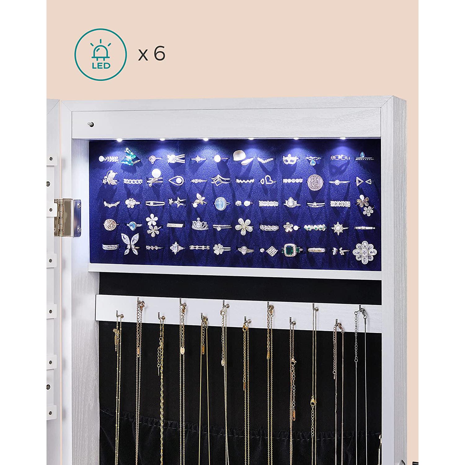 LED držač za nakit može se postaviti na zid ili vrata 37 x 108 x 9,3 cm | SONGMICS-vitahome.hr