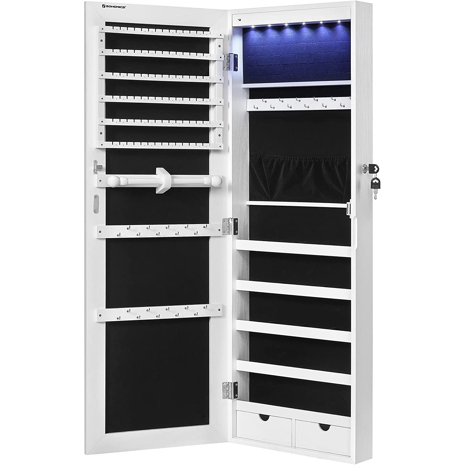LED držač za nakit može se postaviti na zid ili vrata 37 x 108 x 9,3 cm | SONGMICS-vitahome.hr
