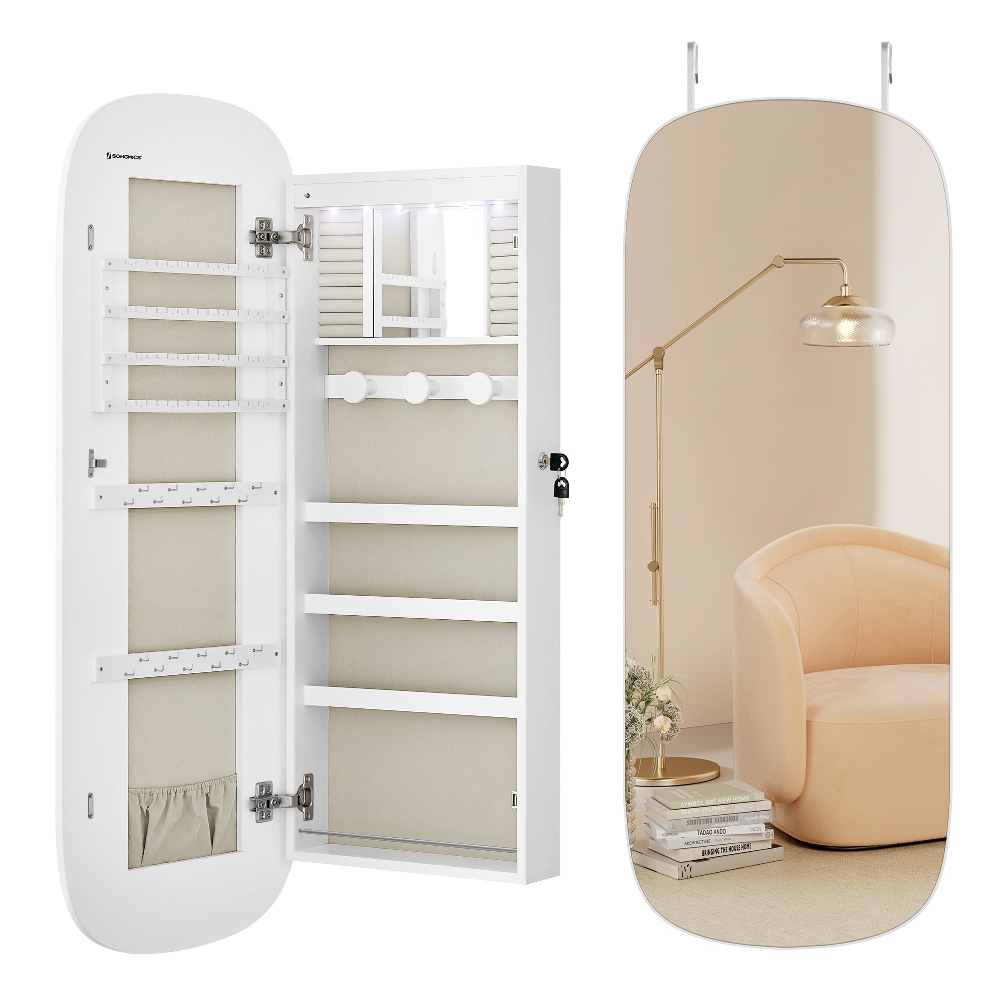 LED ogledalo s pohranom za nakit 10×42×108 cm, bijelo