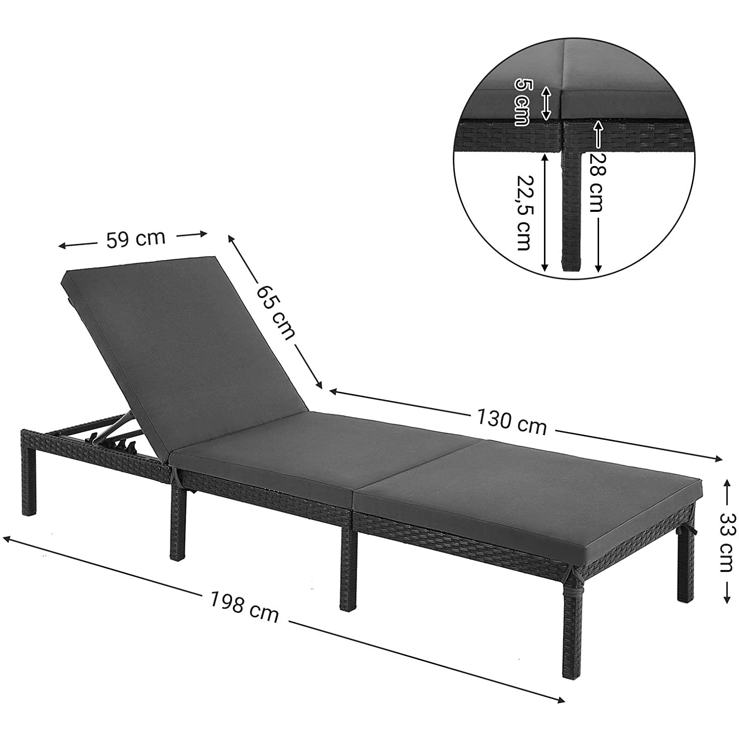 Ležaljka s madracem debljine 5 cm 59 x 198 x 28 cm | SONGMICS-vitahome.hr