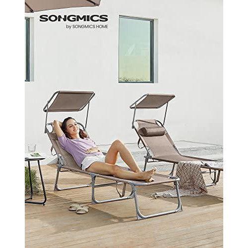 Ležaljka s naslonom za glavu, podrškom za leđa i suncobranom, bež | SONGMICS-vitahome.hr