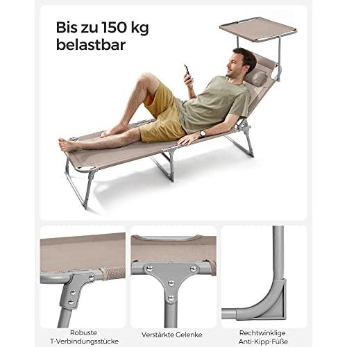 Ležaljka s naslonom za glavu, podrškom za leđa i suncobranom, bež | SONGMICS-vitahome.hr