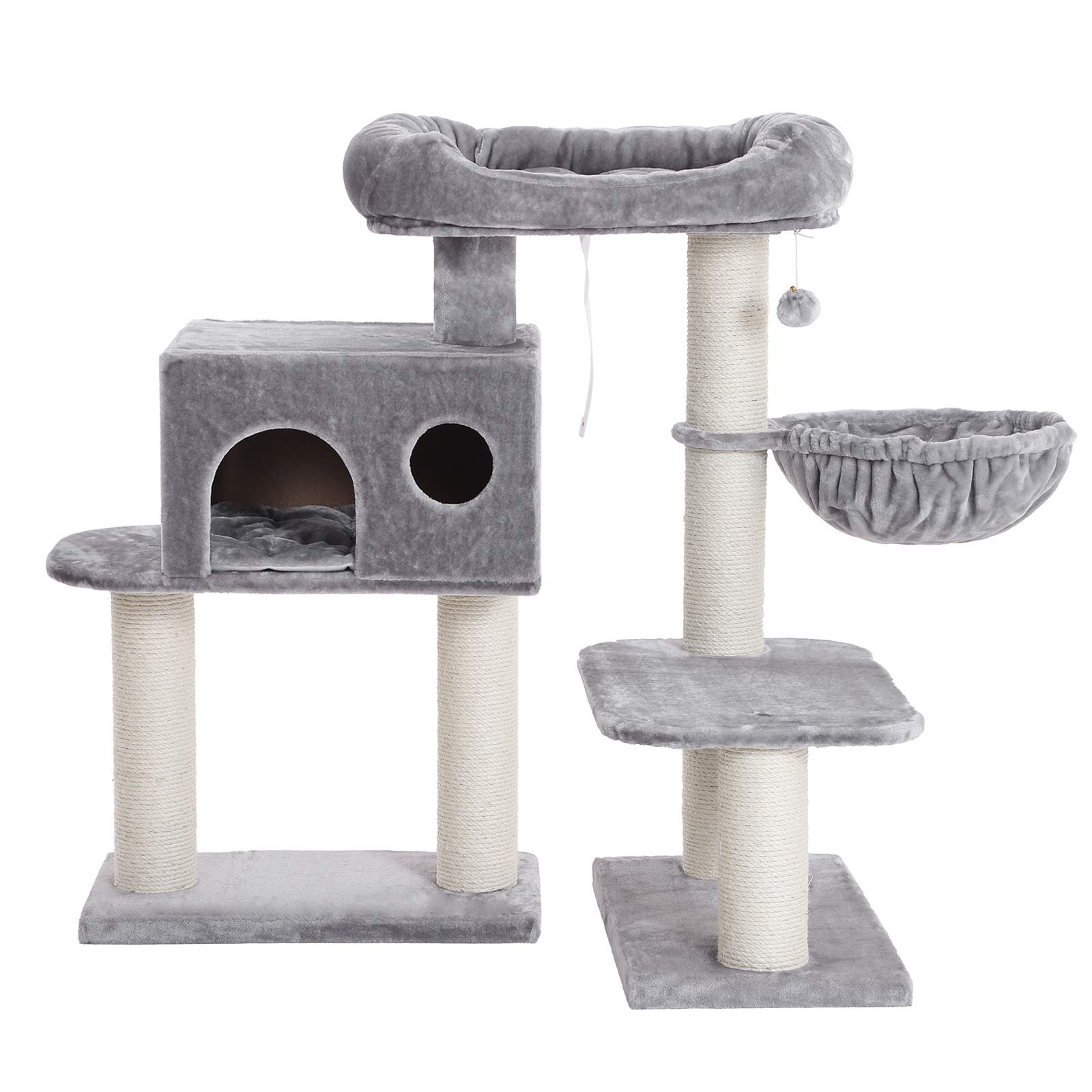 Mačji toranj s podesivim elementima, kućicom i grebalicama, visoka 112 cm, sivo | FEANDREA | FEANDREA-vitahome.hr