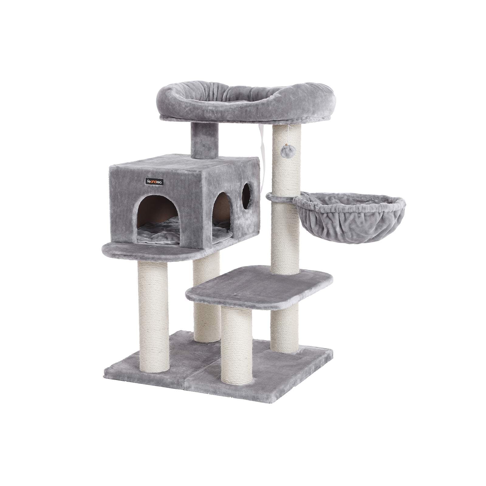 Mačji toranj s podesivim elementima, kućicom i grebalicama, visoka 112 cm, sivo | FEANDREA | FEANDREA-vitahome.hr