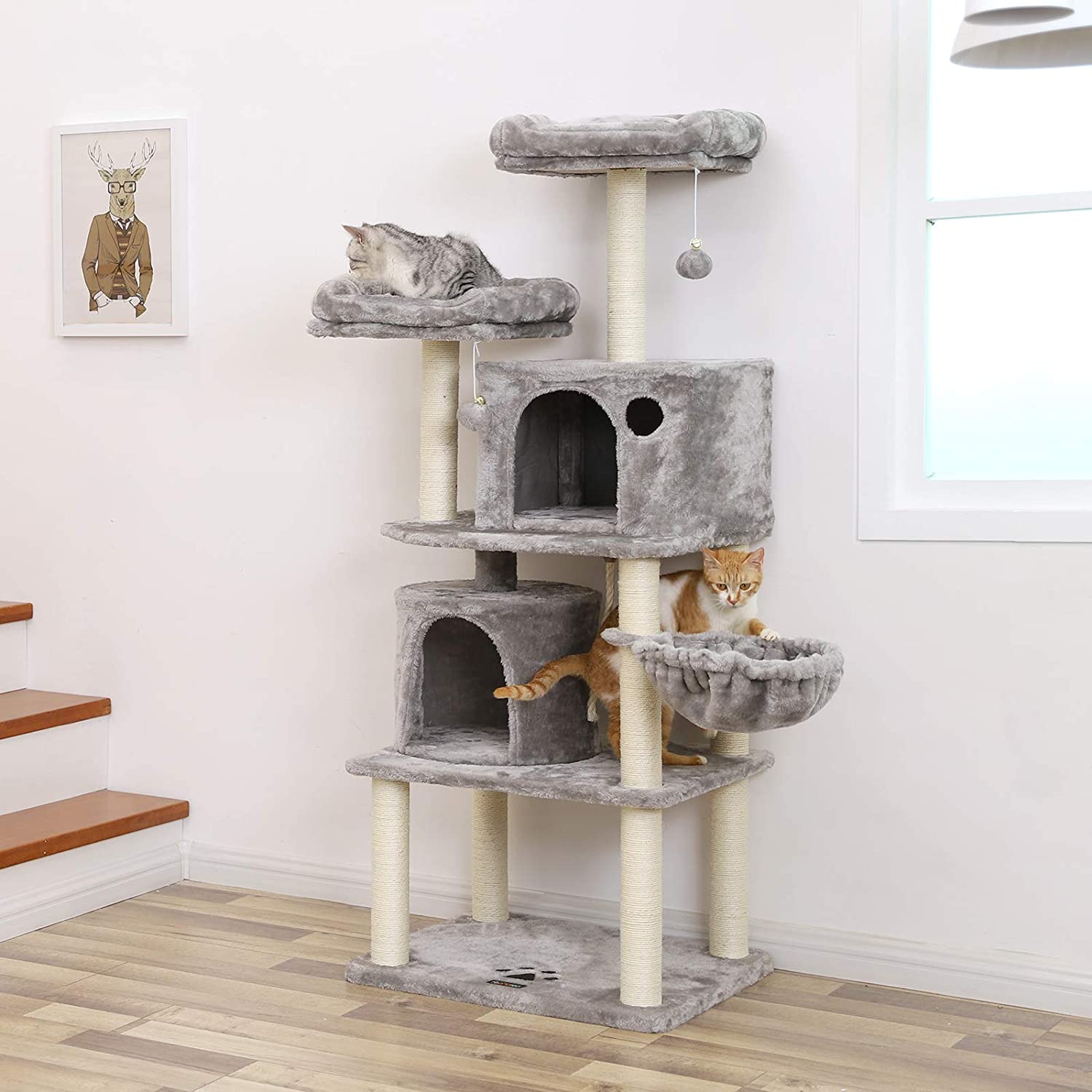 Mačji toranj sa grebalicama, kućicama i krevetićima, visok 152 cm, svijetlo sivi | FEANDREA | FEANDREA-vitahome.hr