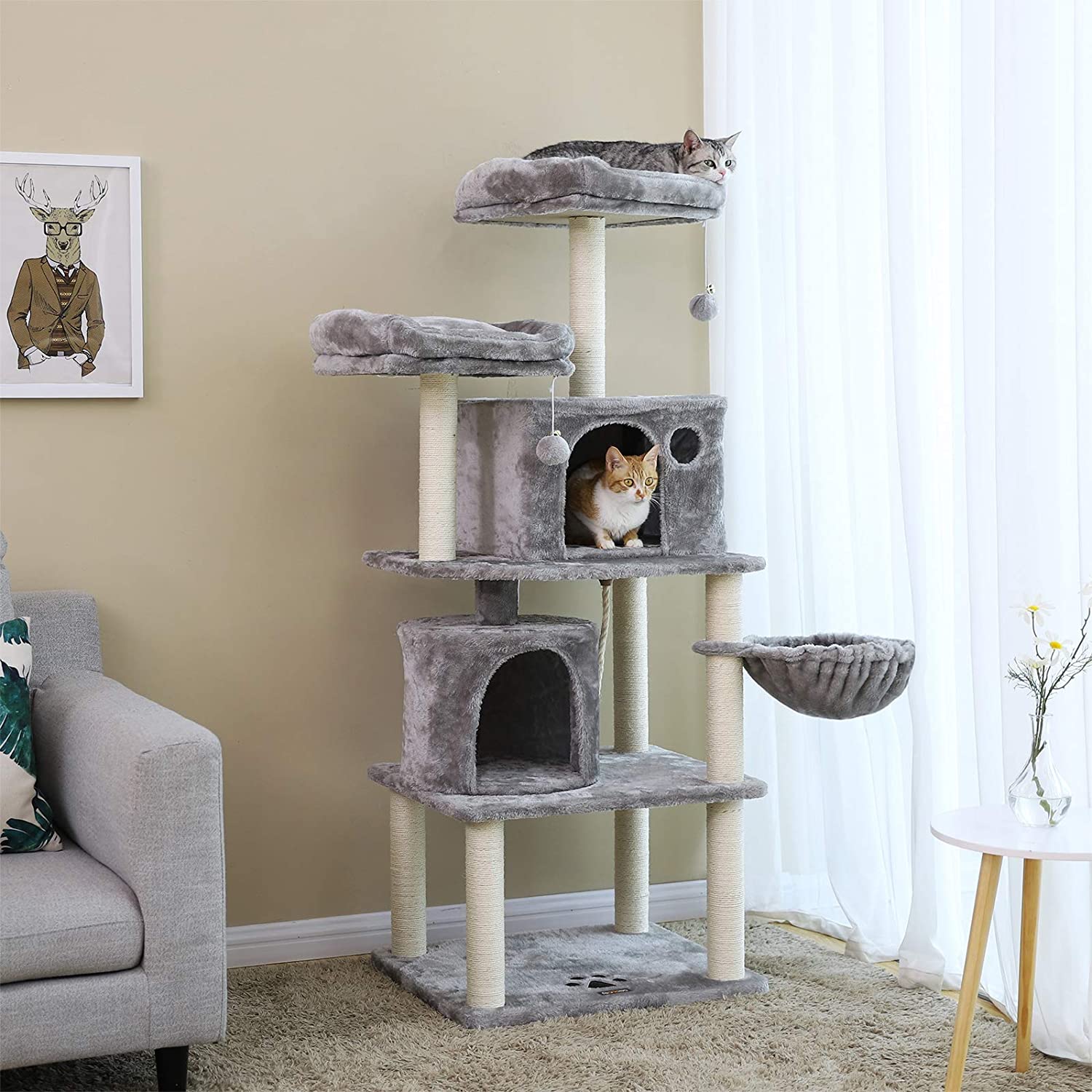 Mačji toranj sa grebalicama, kućicama i krevetićima, visok 152 cm, svijetlo sivi | FEANDREA | FEANDREA-vitahome.hr