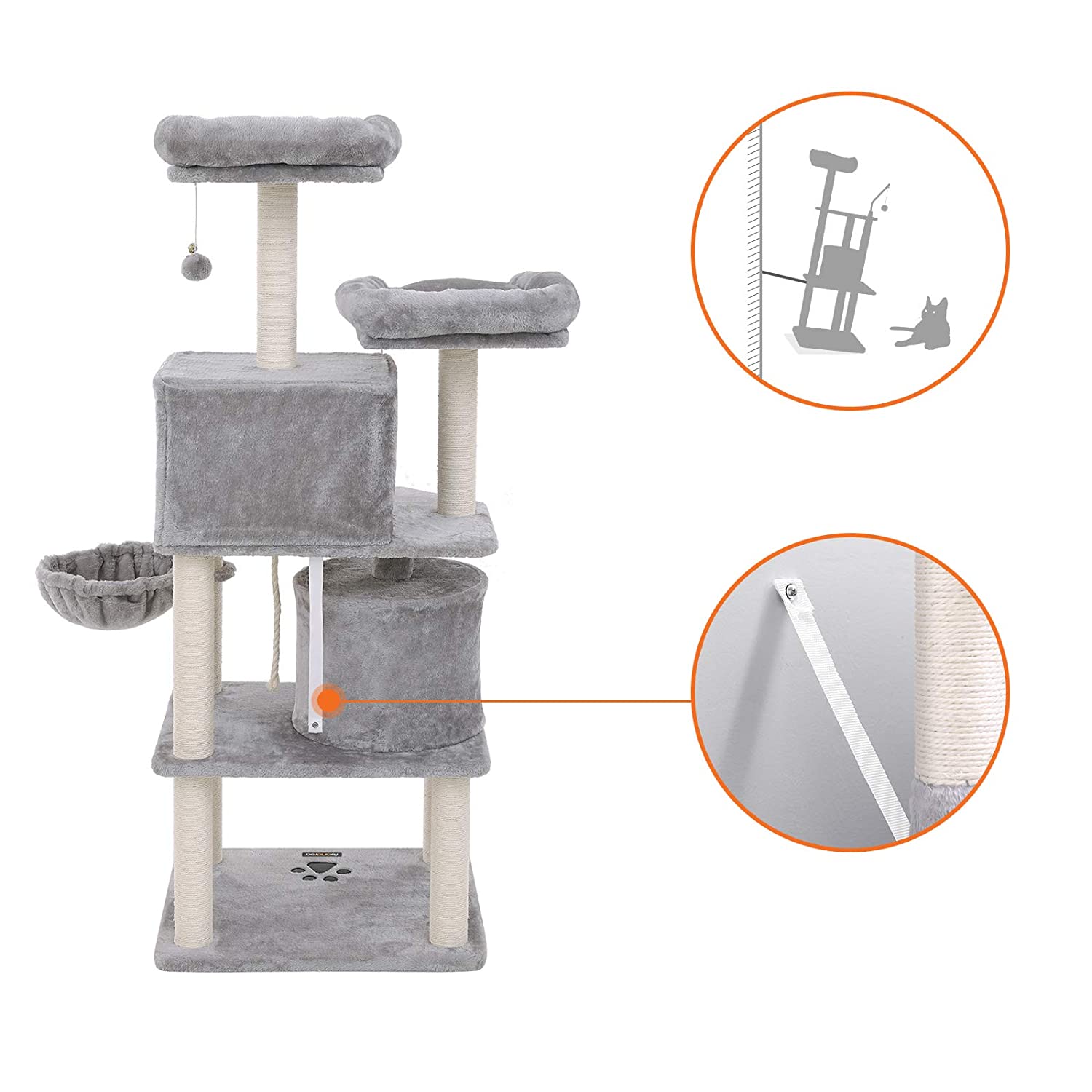 Mačji toranj sa grebalicama, kućicama i krevetićima, visok 152 cm, svijetlo sivi | FEANDREA | FEANDREA-vitahome.hr