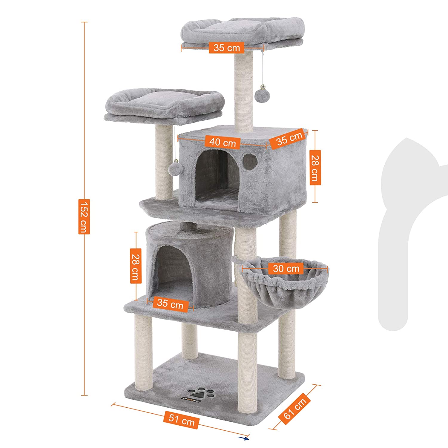 Mačji toranj sa grebalicama, kućicama i krevetićima, visok 152 cm, svijetlo sivi | FEANDREA | FEANDREA-vitahome.hr