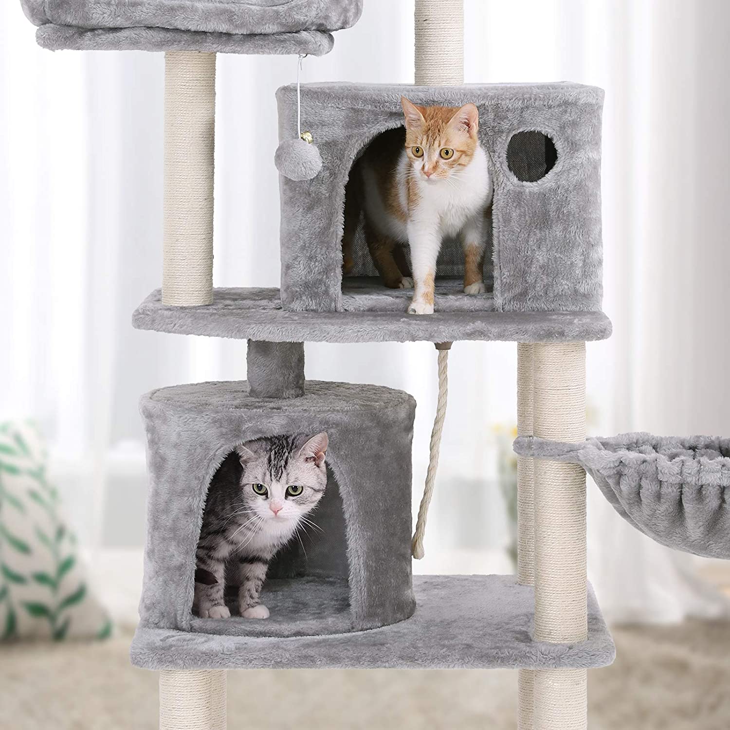 Mačji toranj sa grebalicama, kućicama i krevetićima, visok 152 cm, svijetlo sivi | FEANDREA | FEANDREA-vitahome.hr