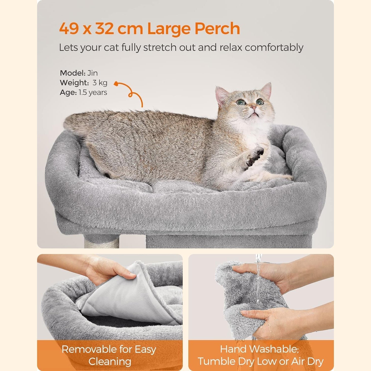 Mačji toranj visine 74 cm, 2 mačje špilje, grebalica, svijetlo sive boje | FEANDREA | FEANDREA-vitahome.hr