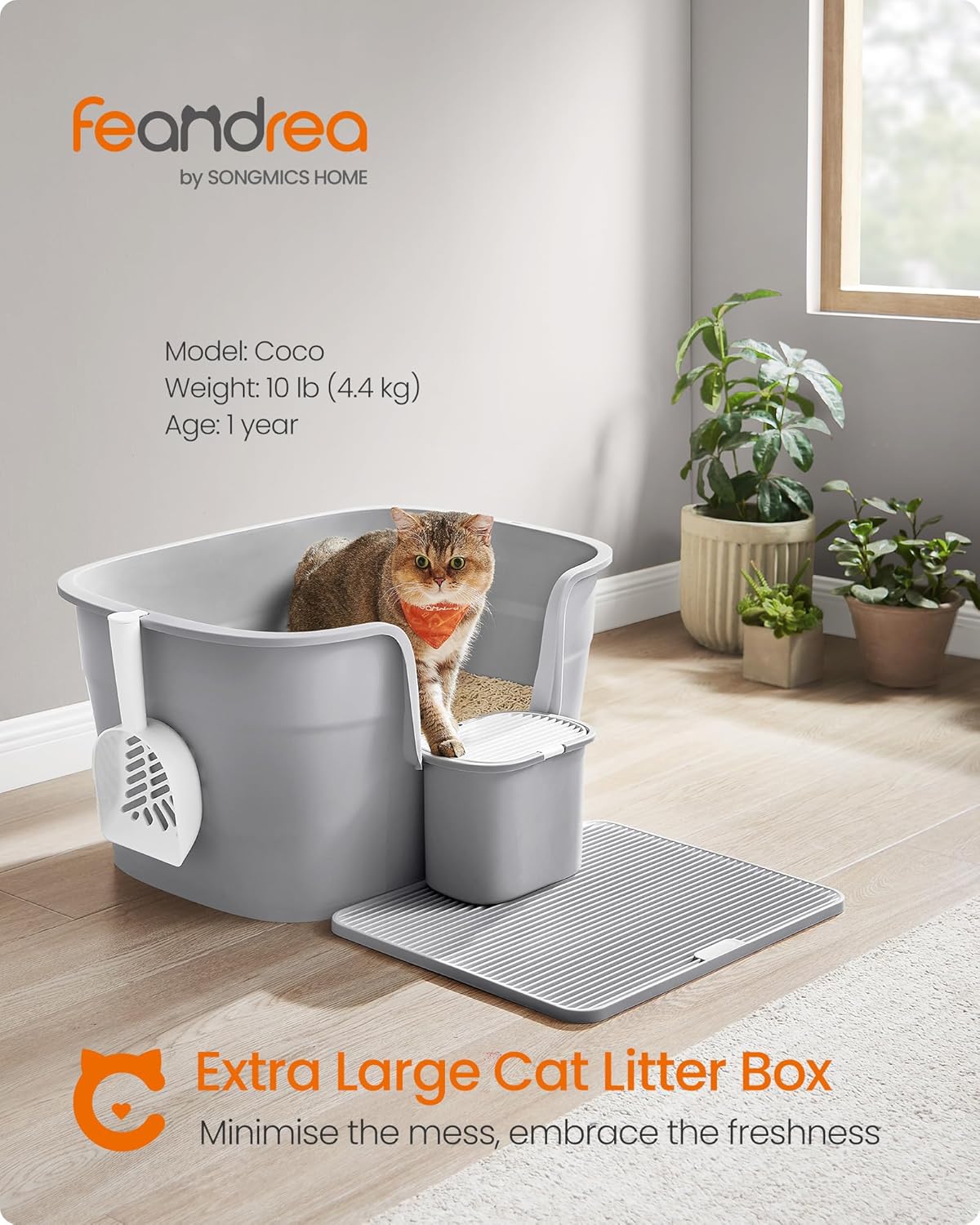 Mačji WC, kutija za mačji pijesak, 64 × 76 × 33 cm, siva | FEANDREA-FEANDREA-Vita Home