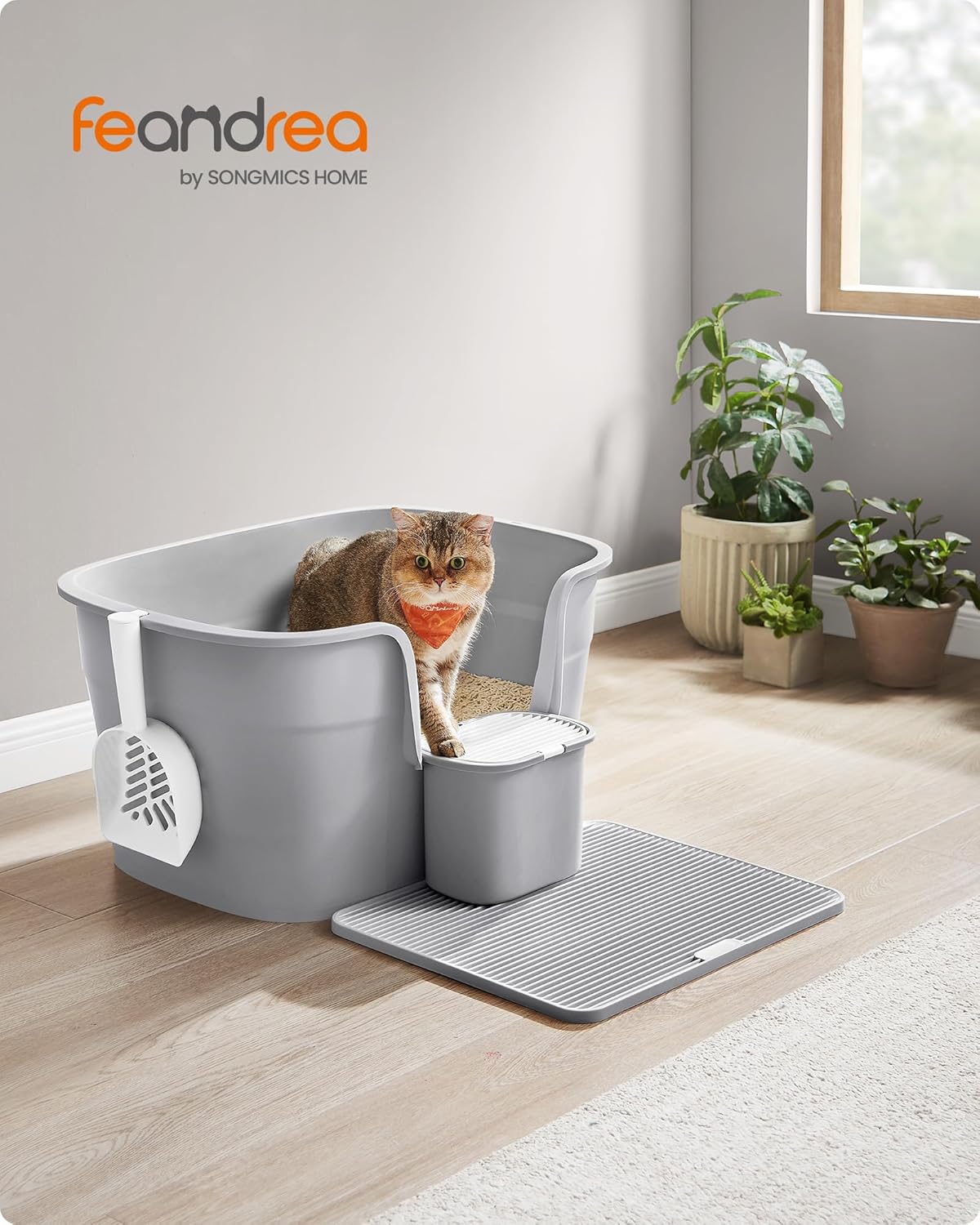 Mačji WC, kutija za mačji pijesak, 64 × 76 × 33 cm, siva | FEANDREA-FEANDREA-Vita Home