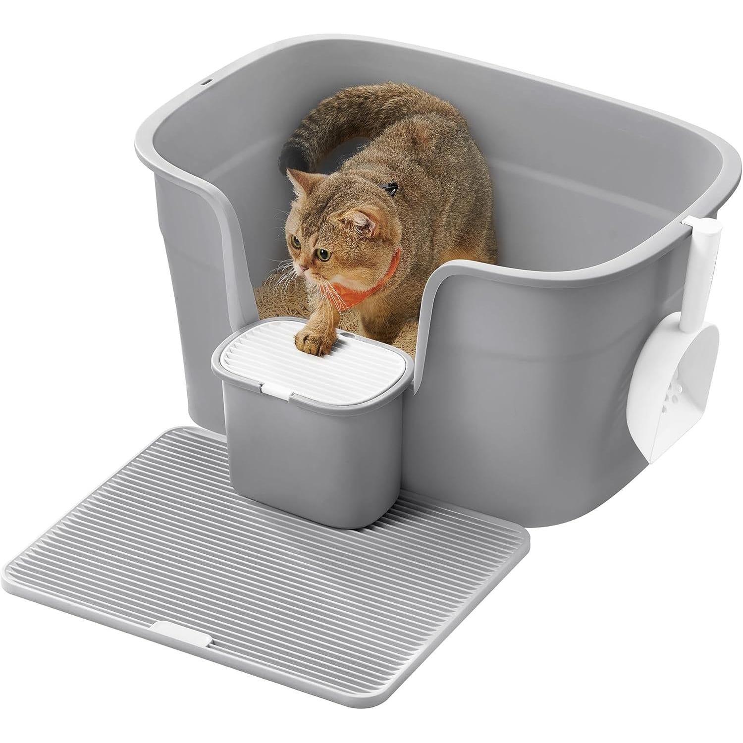 Mačji WC, kutija za mačji pijesak, 64 × 76 × 33 cm, siva | FEANDREA-FEANDREA-Vita Home