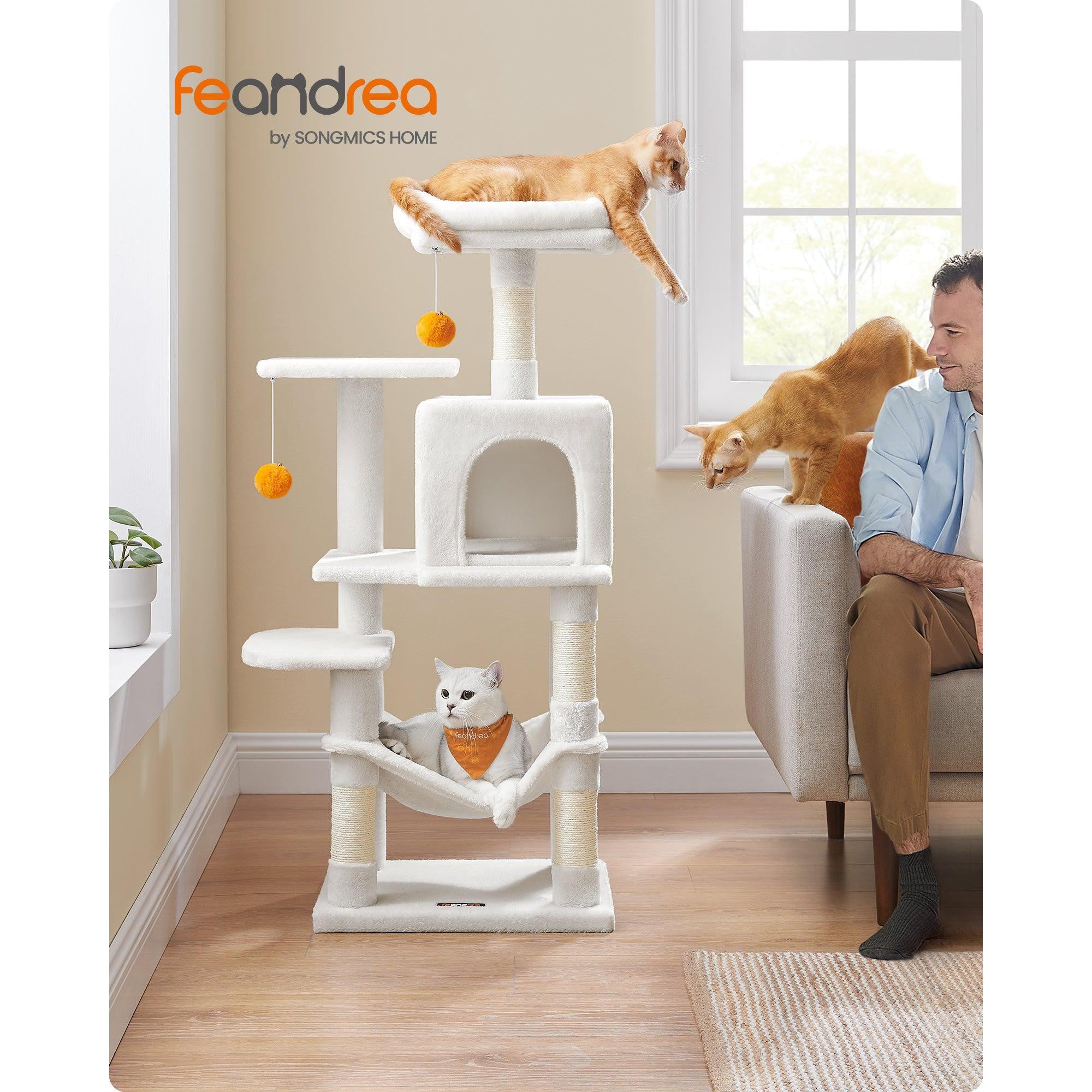 Macska kaparófa, 112 cm-es macska torony kilátóval, krémfehér-FEANDREA-Vita Home