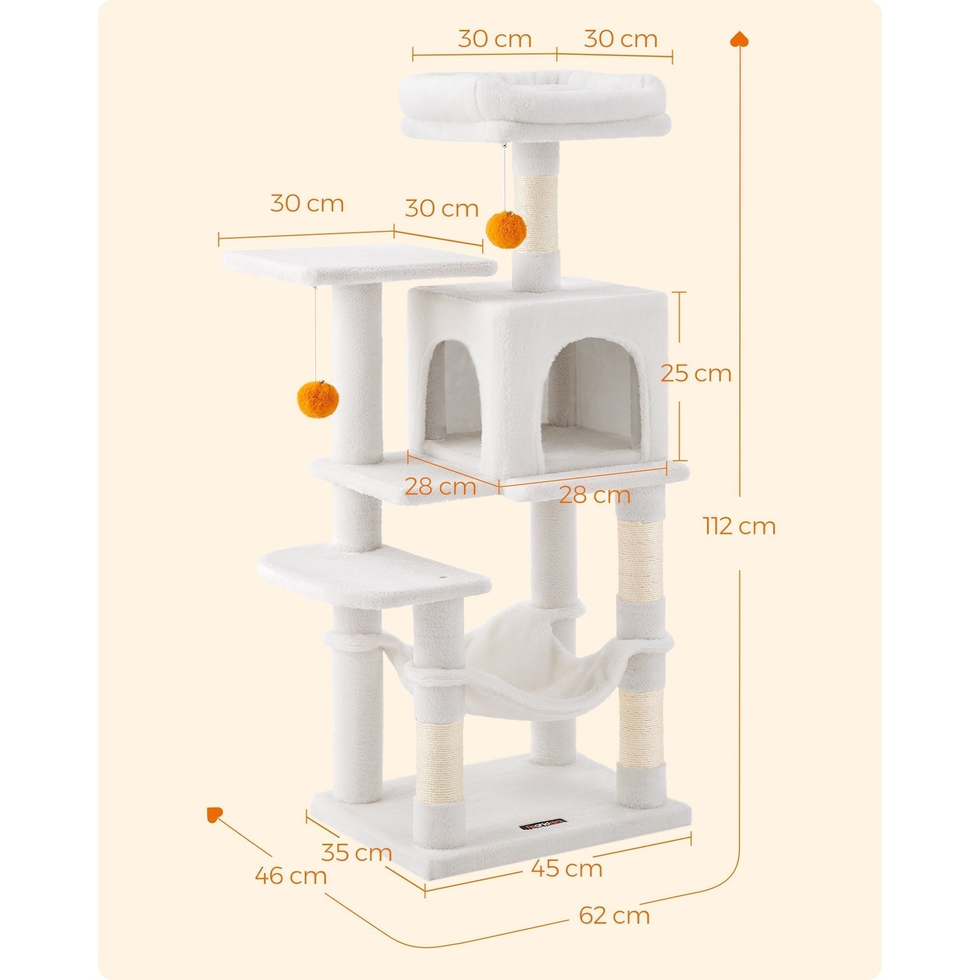 Macska kaparófa, 112 cm-es macska torony kilátóval, krémfehér-FEANDREA-Vita Home
