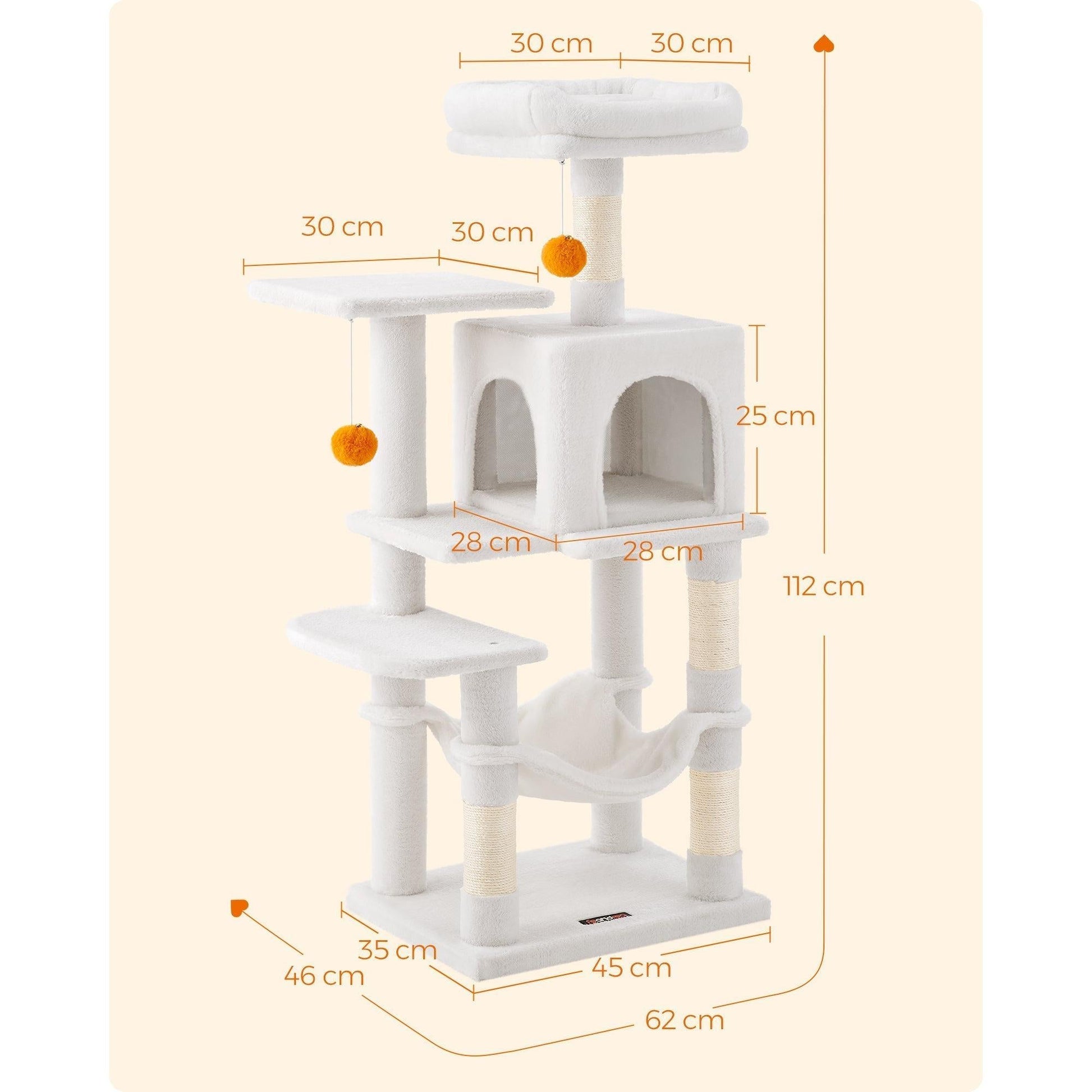 Macska kaparófa, 112 cm-es macska torony kilátóval, krémfehér-FEANDREA-Vita Home