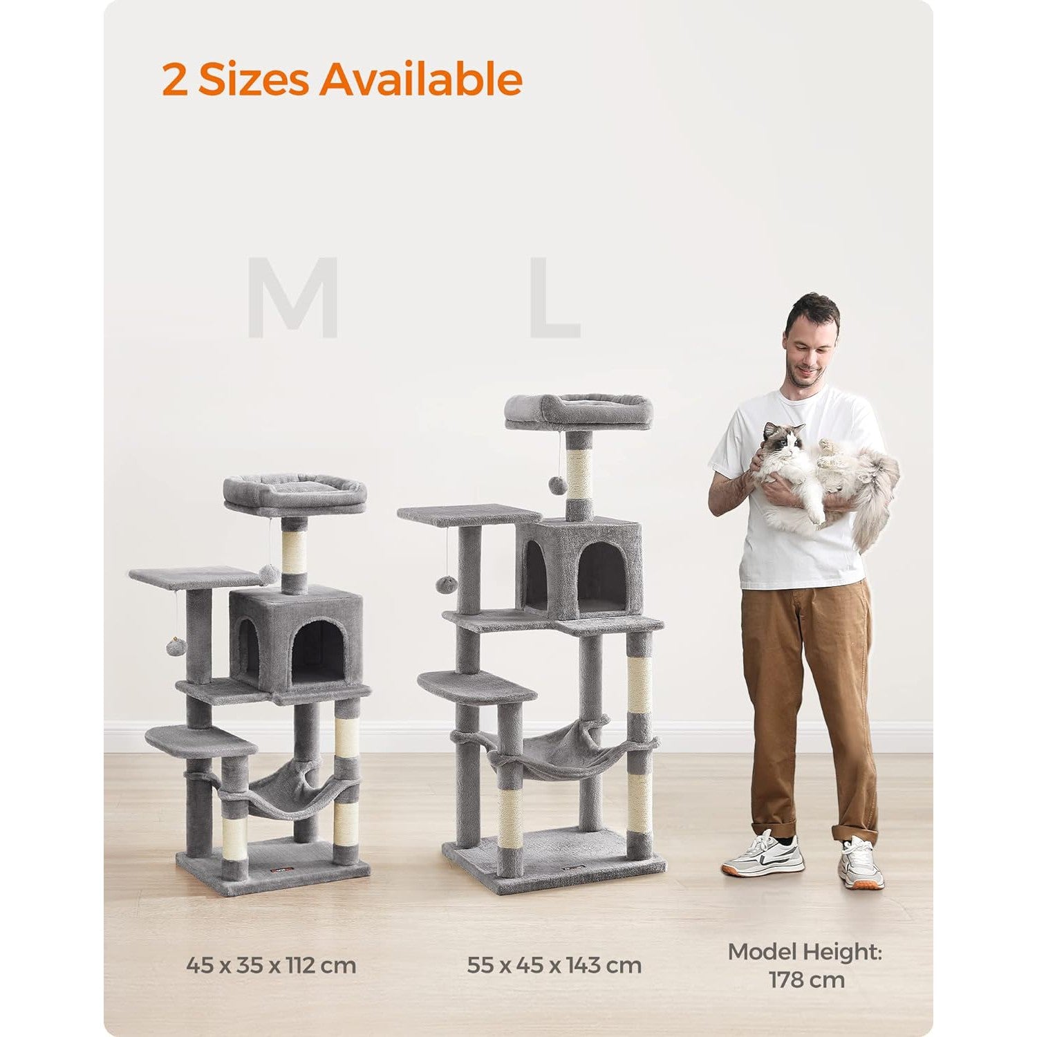 Macska kaparófa, 112 cm-es macska torony kilátóval, világosszürke-FEANDREA-Vita Home