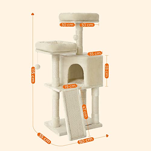 Macska kaparófa, 115 cm macskalakás kaparó rámpával, bézs-FEANDREA-Vita Home