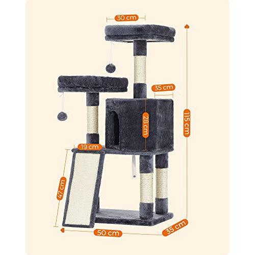 Macska kaparófa, 115 cm macskalakás kaparó rámpával, füstszürke-FEANDREA-Vita Home