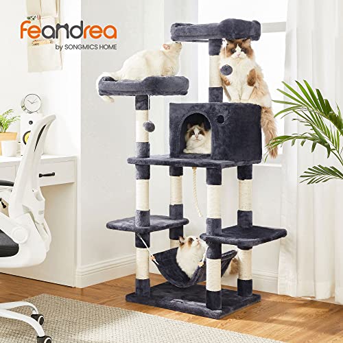 Macska kaparófa pomponokkal, Macskatorony 150 cm, füstszürke-FEANDREA-Vita Home
