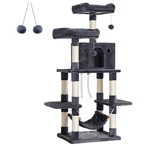 Macska kaparófa pomponokkal, Macskatorony 150 cm, füstszürke-FEANDREA-Vita Home
