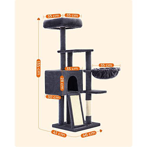 Macska kaparóoszlop, többszintes 135 cm kis macska kaparófa, sötétszürke-FEANDREA-Vita Home