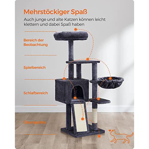 Macska kaparóoszlop, többszintes 135 cm kis macska kaparófa, sötétszürke-FEANDREA-Vita Home